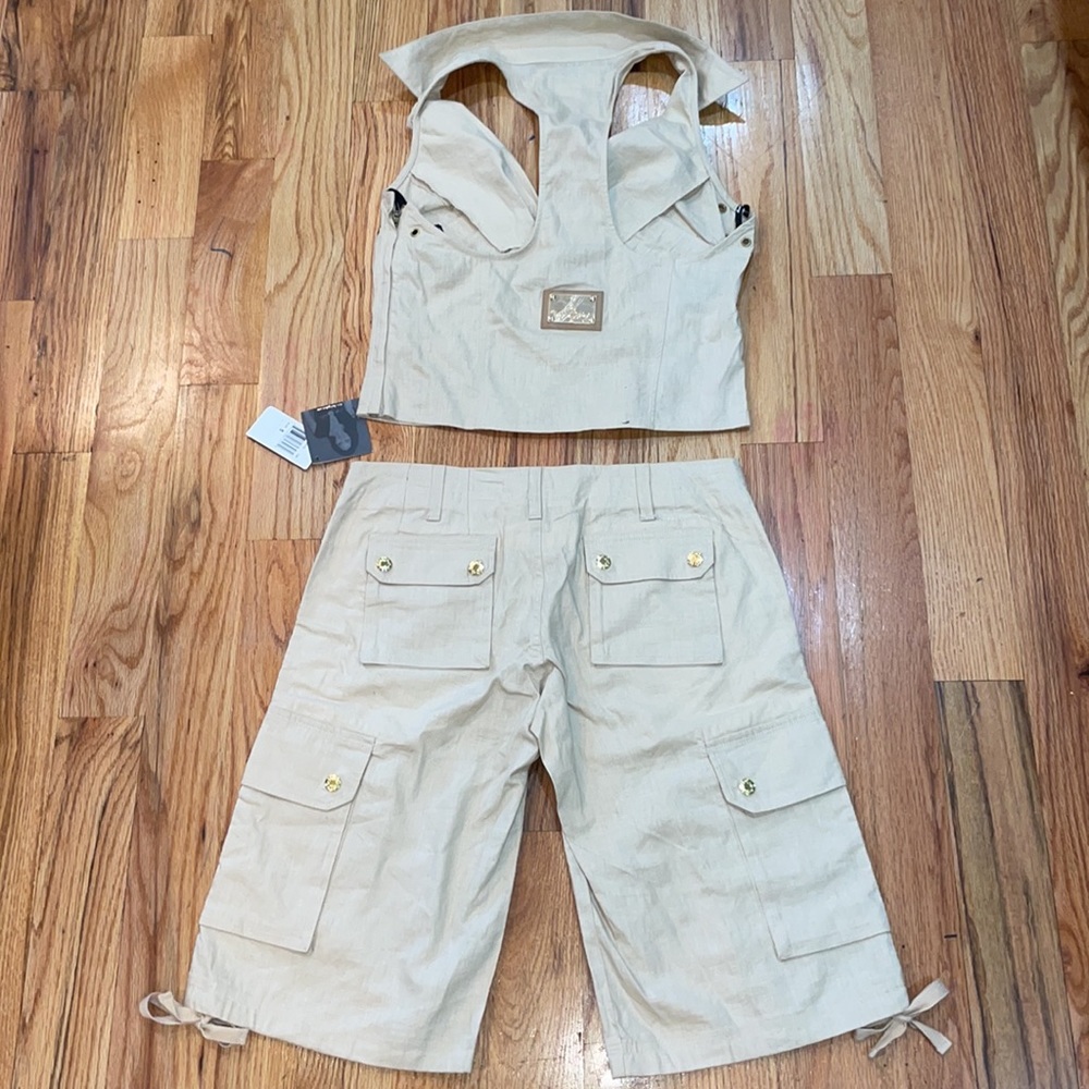 NEW Y2K 00 Baby Phat 2 piece linen suit vest outfit vest w Short 5 / M - Picture 3 of 17